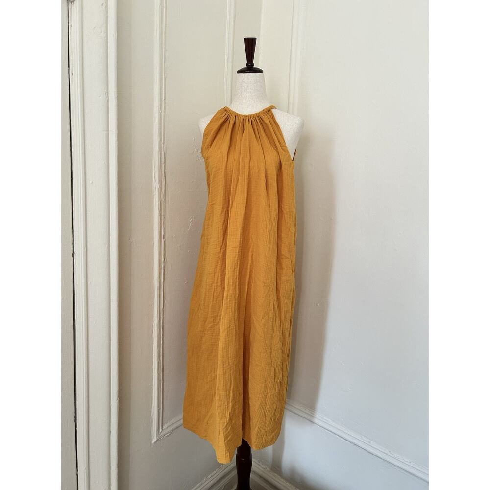 Kona Sol Yellow Cotton Gauze Maxi Summer Beach Dress‎ With Tie Neck NWT | S/M